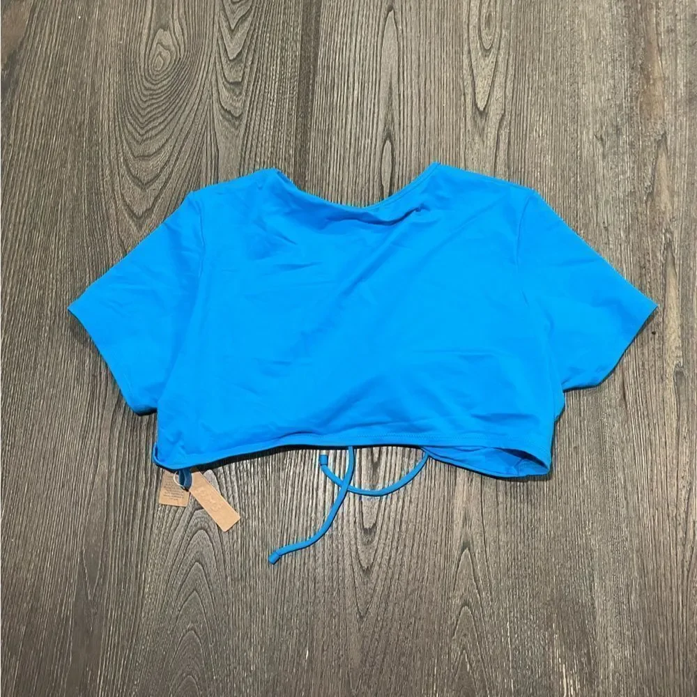 NWT Skims Signature Swim Ruched T-Shirt Cropped Keyhole Turquois Blue Size 4XL